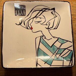 Elle Decor Ceramic Plate with Black, Cream, and Teal Design